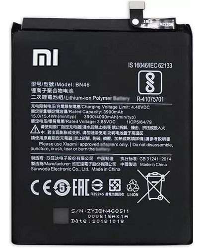 Ba-ter-ia Bn46 Xiomi Note 8 Redmi 7 Note 6 Original +garanti