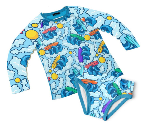 Traje De Baño Niña Proteccion Solar Playera Surf Olas