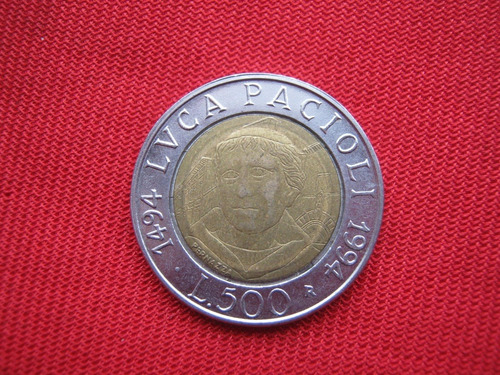 Italia 500 Lira 1994 Luca Pacioli Bimetalica 