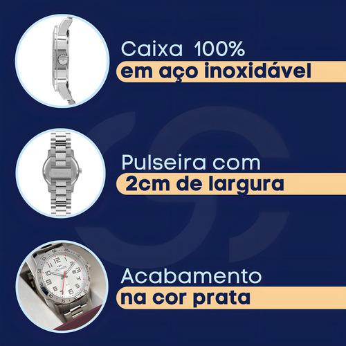 Relógio Technos Masculino Prata 2115myi/1k Correia Prateado Fundo Prateado