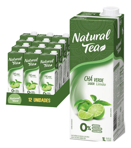Chá Verde Sabor Limão Natural Tea 1l (12 Unidades) Kit