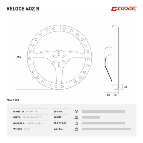 Imagen 2 de 3 de Volante Deportivo Collino Veloce 402 R Aluminio Perforado