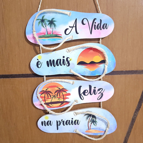 Placa Decorativa Mdf A Vida E Mais Feliz Na Praia Pl086 Frases