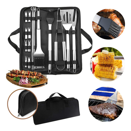 Kit Utensilios Para Parrilla Barbecue Pinza Cuchillo 20 Pzas