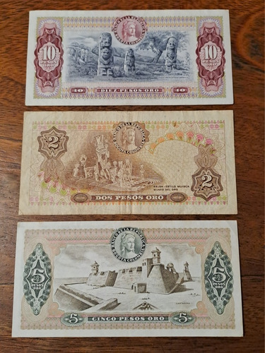 Colombia X 3 Billetes Incluye 5 Pesos Oro 1975. Usados !!! (Usado)