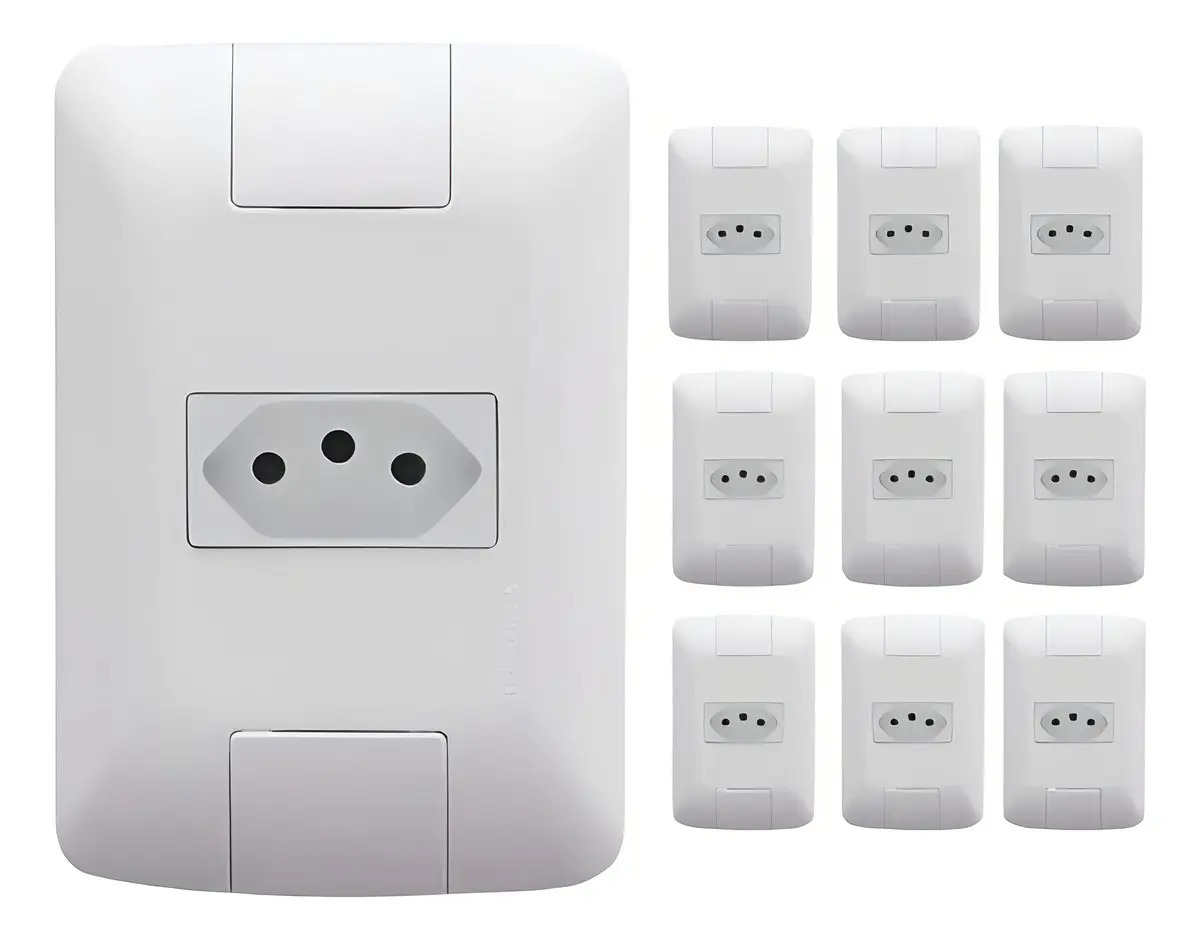 Kit Com 10 Tomadas Simples 10a 250v 2p+t Tramontina Aria Cor Branco