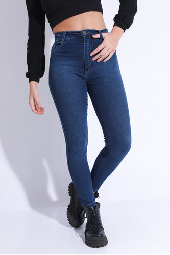 Jean Mujer Chupin Azul Tiro Alto Calce Perfecto Pink Rock