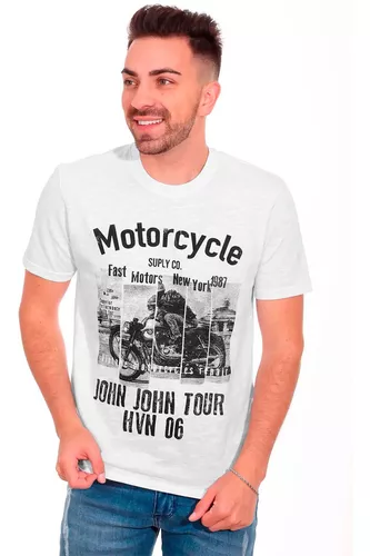 Camiseta John John Masculina Motorcycle Suply Co. Branca