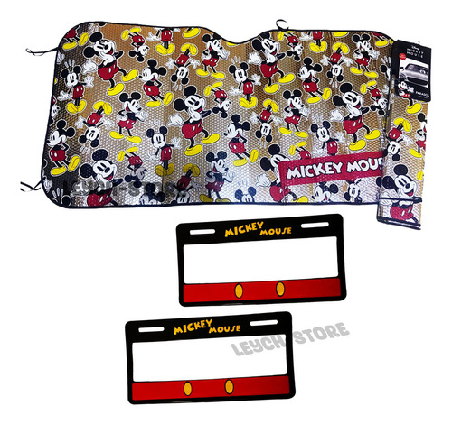 Kit Parasol Mickey Minnie Disney + Par De Porta Placas 