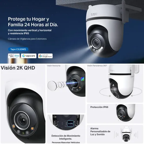 Cámara Inteligente Ip Wifi 360° 2k Qhd, Tp-link Tapo C520ws