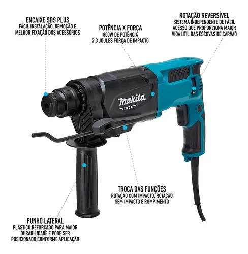 Martelete Combinado Sds-plus 800w M8701zb Makita | Frete grátis