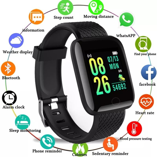 Imagen 1 de 10 de Reloj Inteligente 116 Plus D13 Smartwatch Fit Android iPhone