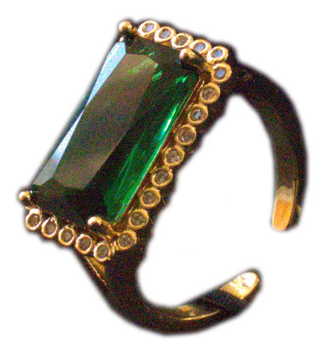 Anillo Oro Laminado 14k Zirconia Verde Esmeralda Ajustable