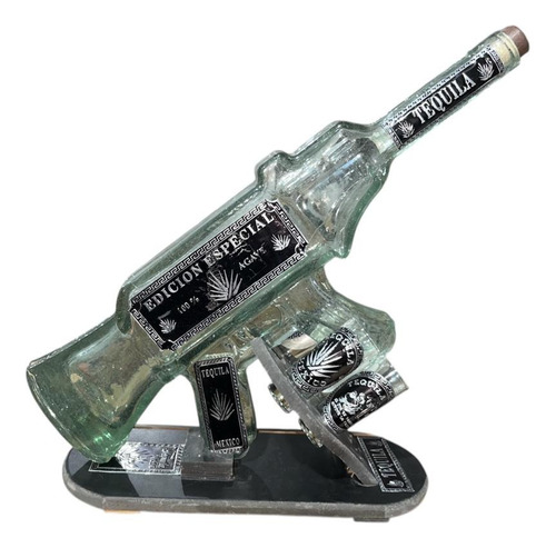 Metralleta Licorera De Vidrio 700ml Con 4 Tequileros 60ml Agua