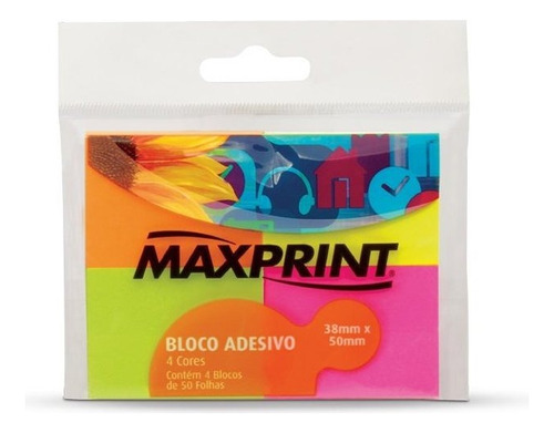 Bloco De Recado Adesivo C 4 Cores Neon - Maxprint Cor Colorido