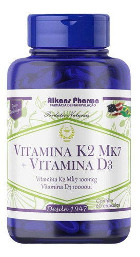 Vitamina K2mk7 100 Mcg + Vitamina D3 10.000 Ui 60 Cápsulas Sabor Sem Sabor