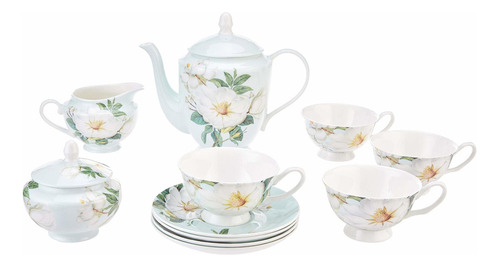 Juego De Té China 11-piece  , Azul Y Blanco Magnolia Jdt