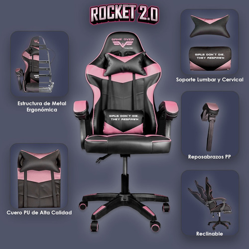 Imagen 2 de 5 de Silla Gamer Ergonomica Reclinable Rocket2.0 Game By Steelpro