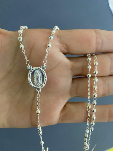Collar Rosario Cruz Virgen En Plata .925 Agálea Joyería