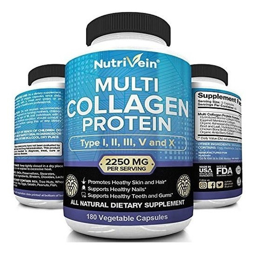 Nutrivein Multi Collagen Pills 2250 Mg - 180 Cápsulas De Co