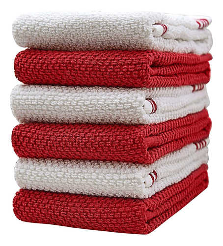 Paños Para Cocina Diseño Rayas Rojo 71x40 Cm Absorbente 6 Pz