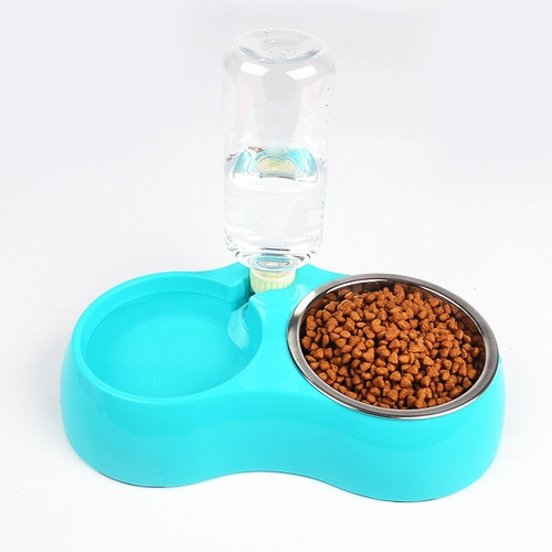 Comedero Doble Bebedero Con Botella Plato Para Perros Gatos