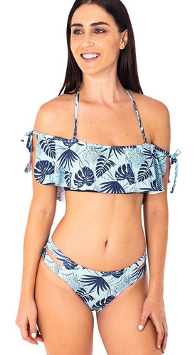Traje De Baño Bikini Azul Tropical De Mujer, Bañador Dama 