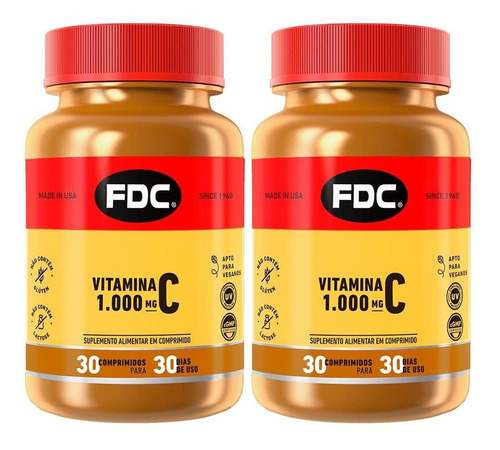 Kit 2x Vitamina C 1000mg Ácido Ascórbico 30 Comprimidos Fdc