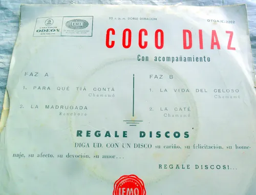 Coco Diaz Con Acompañamiento ( Chámame) 4 Temas * Simple Vg+ (Usado)