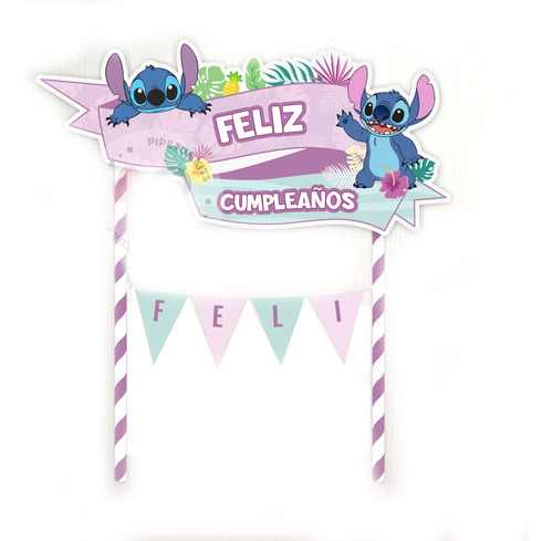 Topper Para Torta Stitch Adorno Pincho Centro Cumple Deco