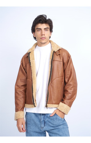 Campera De Cuero Craquelado Con Peluche Para Hombre Kiev Ba