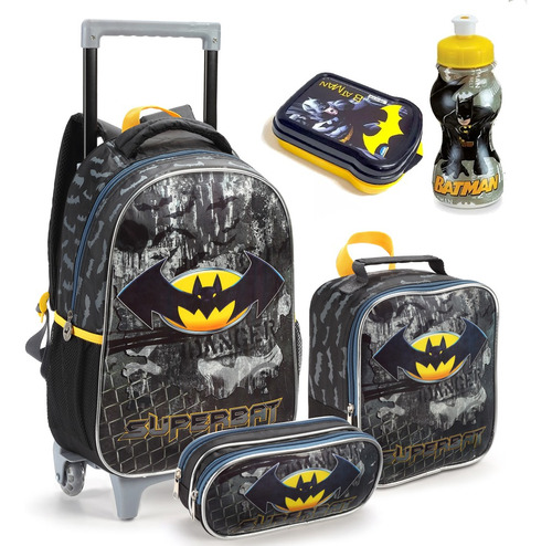 Kit Mochila Infantil Escolar Tam G Pote E Garrafa Do Batman