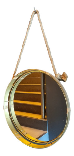 Espejo Colgante Circular Con Soga Y Detalle En Bamboo