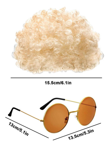 Juego De Pelucas Disco Gafas De Sol Y Collar Hippie Hombre C