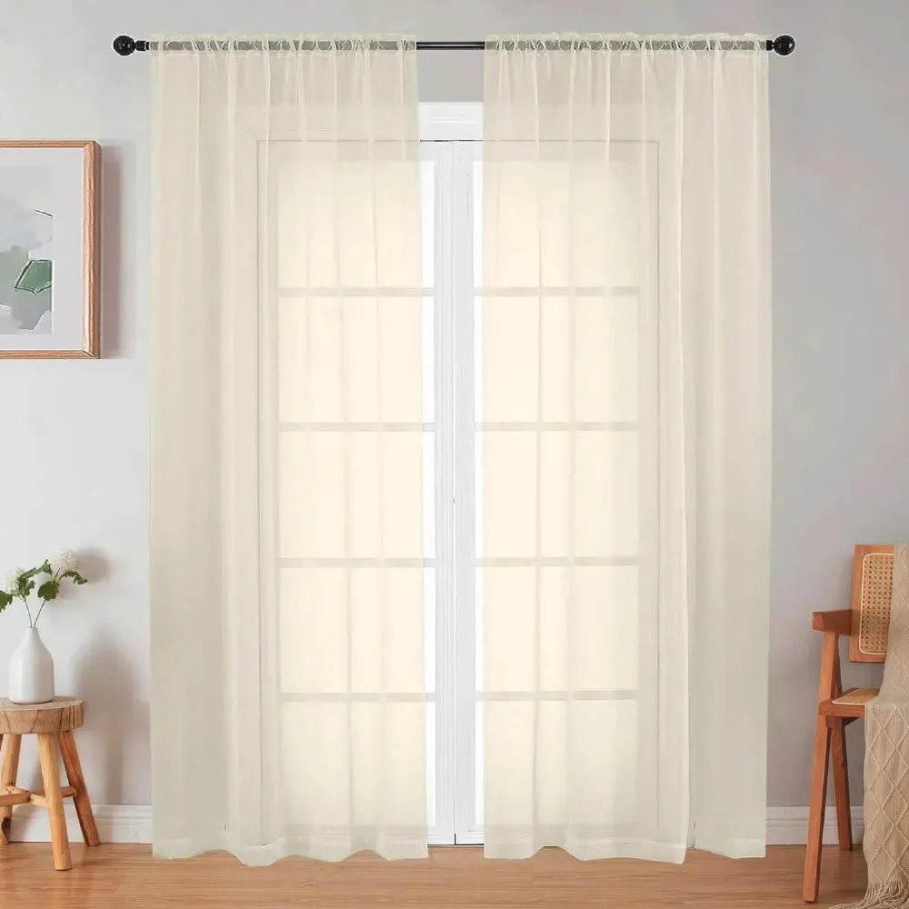 Cortina Visillo Tipo Velo Casatua Set 2 Paños 140 X 220cm Color Crudo