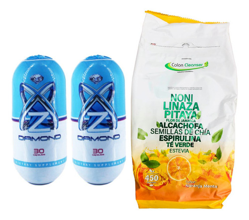 Zx Diamon Dietario X2 + Fibra Colon Cleanser Sabor Naranja