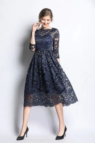 Vestido Formal Coctel Fiesta Encaje Mangas Va 451