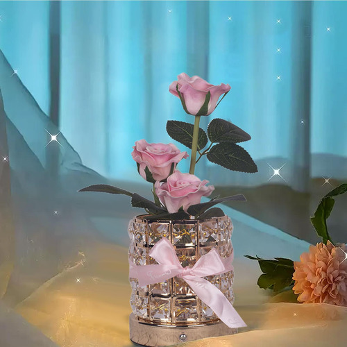 Lámpara De Mesa De Cristal Rosa, 3 Tonos Regulables