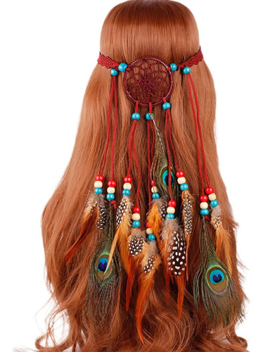 Diadema De Plumas Dreamcatcher De Pavo Real Bohemia