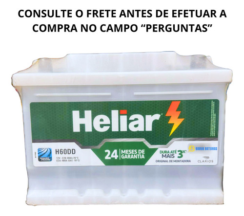 Bateria Heliar Super Free 60ah Fusion Ka New Fiesta Hf60dd