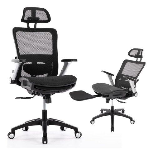 Silla De Oficina De Malla Ergonómica Con Reposapiés, Silla D