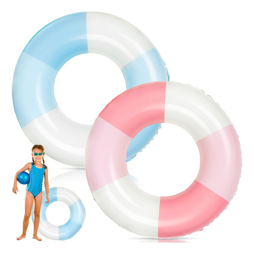 Jarthenaamcs 2pcs Inflatable Pool Float Retro Pink Blue Str.