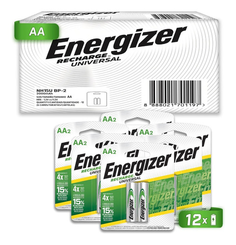 Pilas Recargables Energizer Aa 2000 Mah Blister 12 Unidades