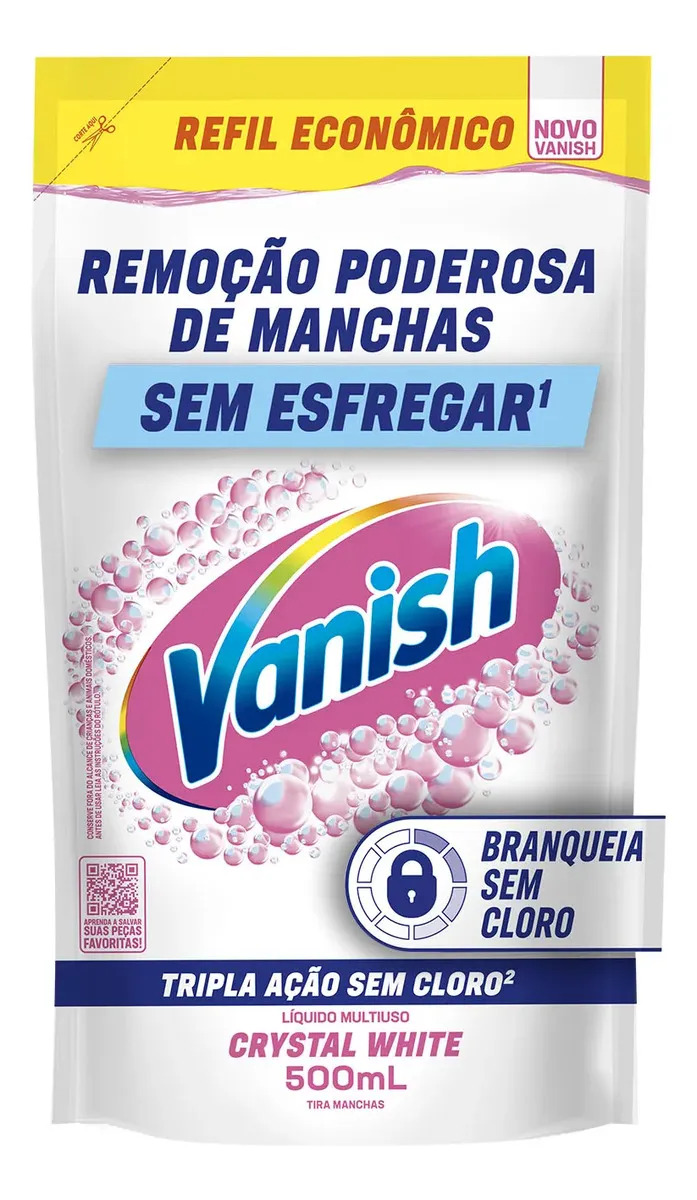 Tira Manchas Vanish Líquido Sem Cloro Crystal White para Roupas Brancas Refil 500ml