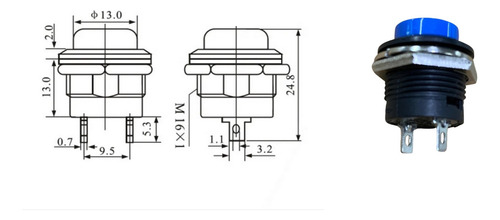 5x Chave Push Button Tipo Start-bujão R13-507 Azul
