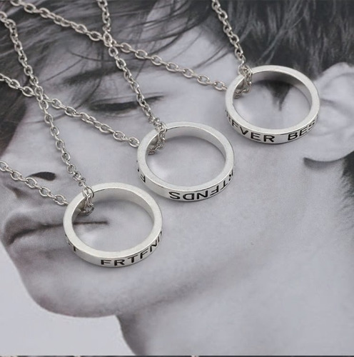 Set 3 Collares Anillos Mejores Amigos Por Siempre Bff Color Plateado Liso