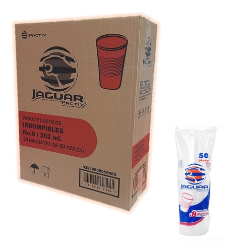 Caja De Vaso Jaguar Plástico No. 8 20 Pq C/ 50 Pzas