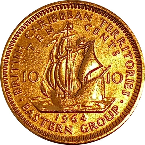 Caribe Del Este 10 Cents Año 1964 Bañada Con Oro C/cápsula