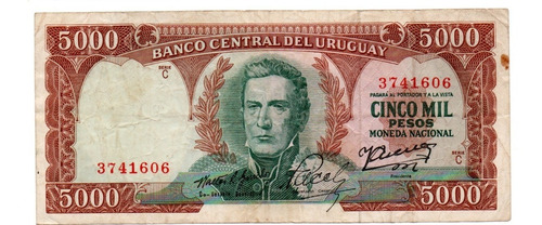 Uruguay Billete 5000 Pesos Moneda Nacional Año 1967 P#50b