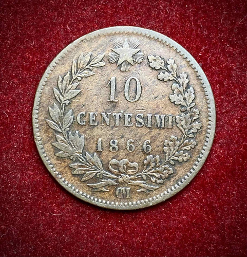 Moneda 10 Centésimos Italia 1866 Paris Km 11 Vittorio